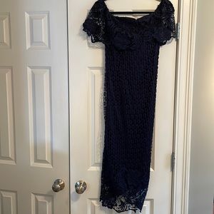 Boohoo off the shoulder midi lace dress